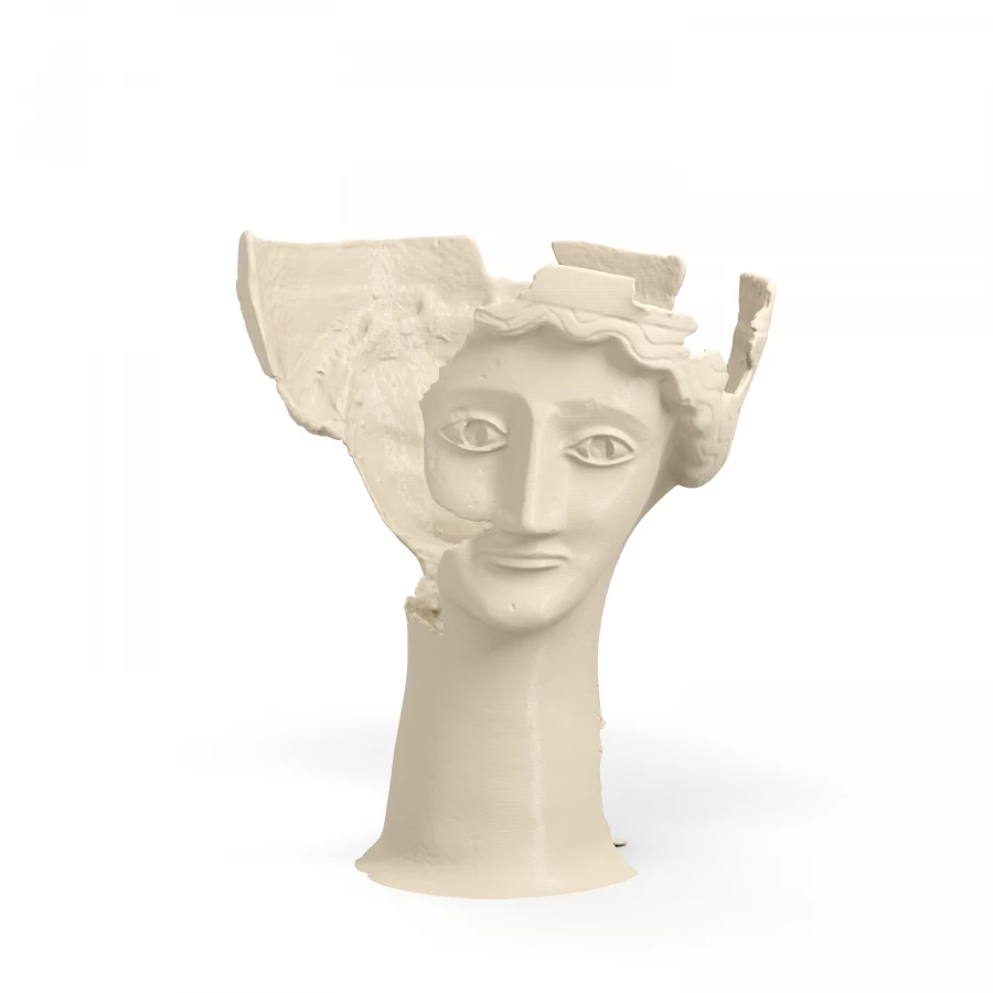 Vaso fenicio a doppia testa femminile in avorio chiaro